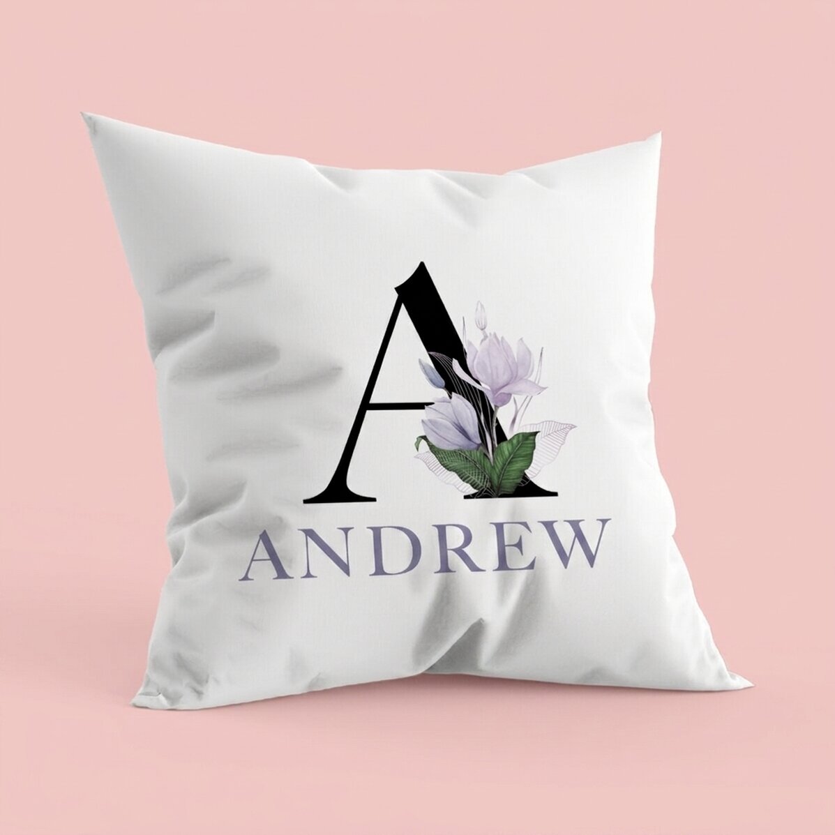 Personalised cushion with initial and name