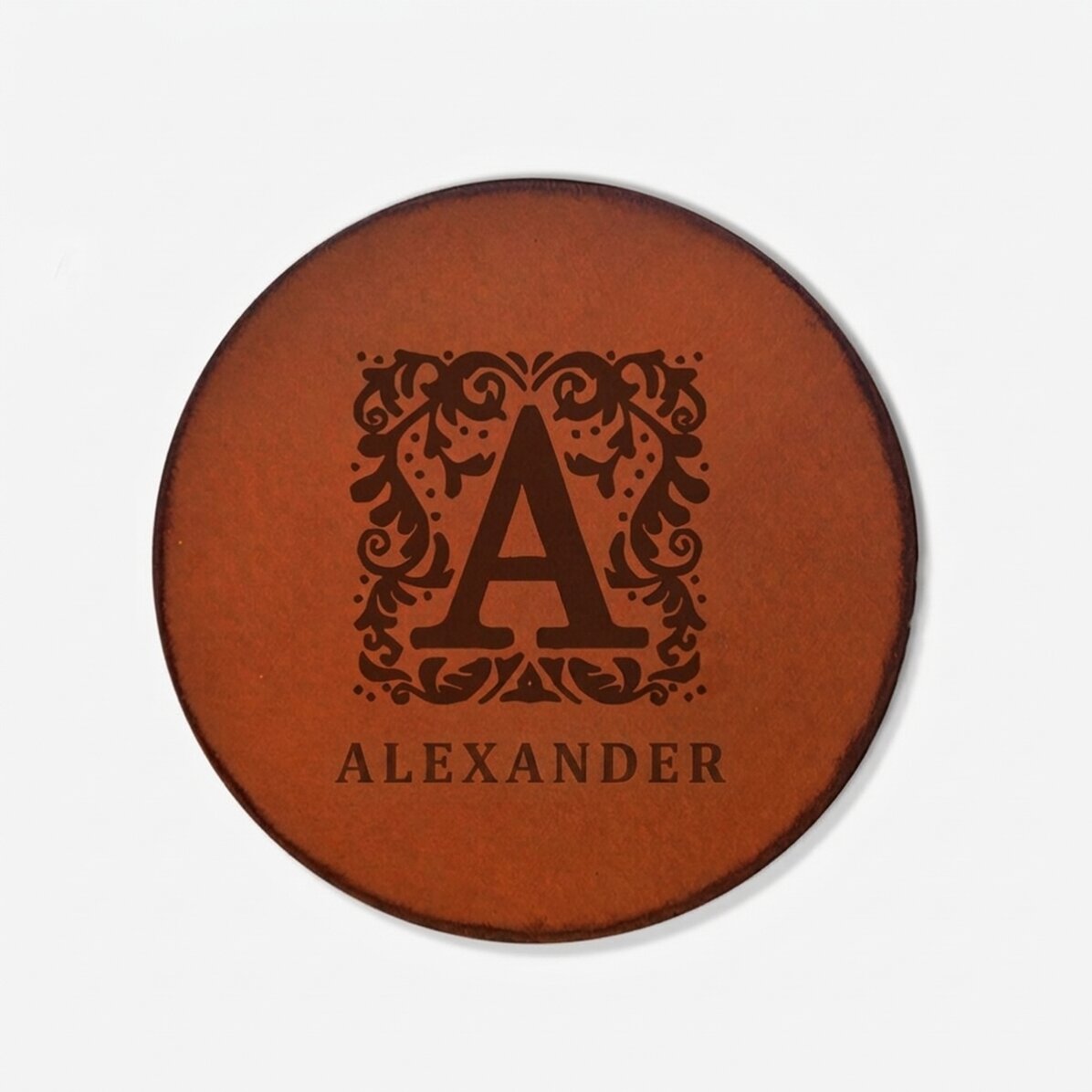 Personalised leather cup holder with monogram and name