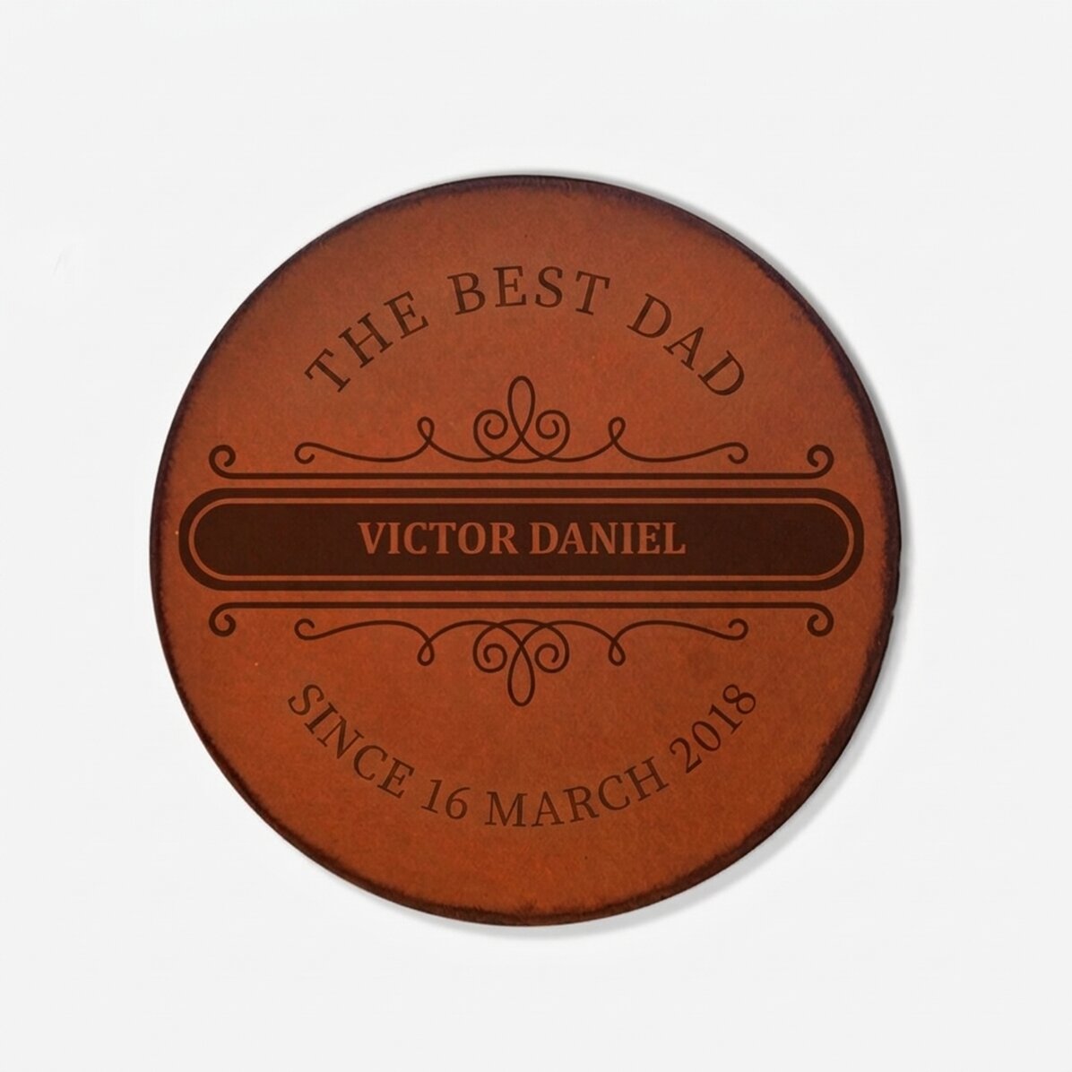 Personalised leather cup holder with text
