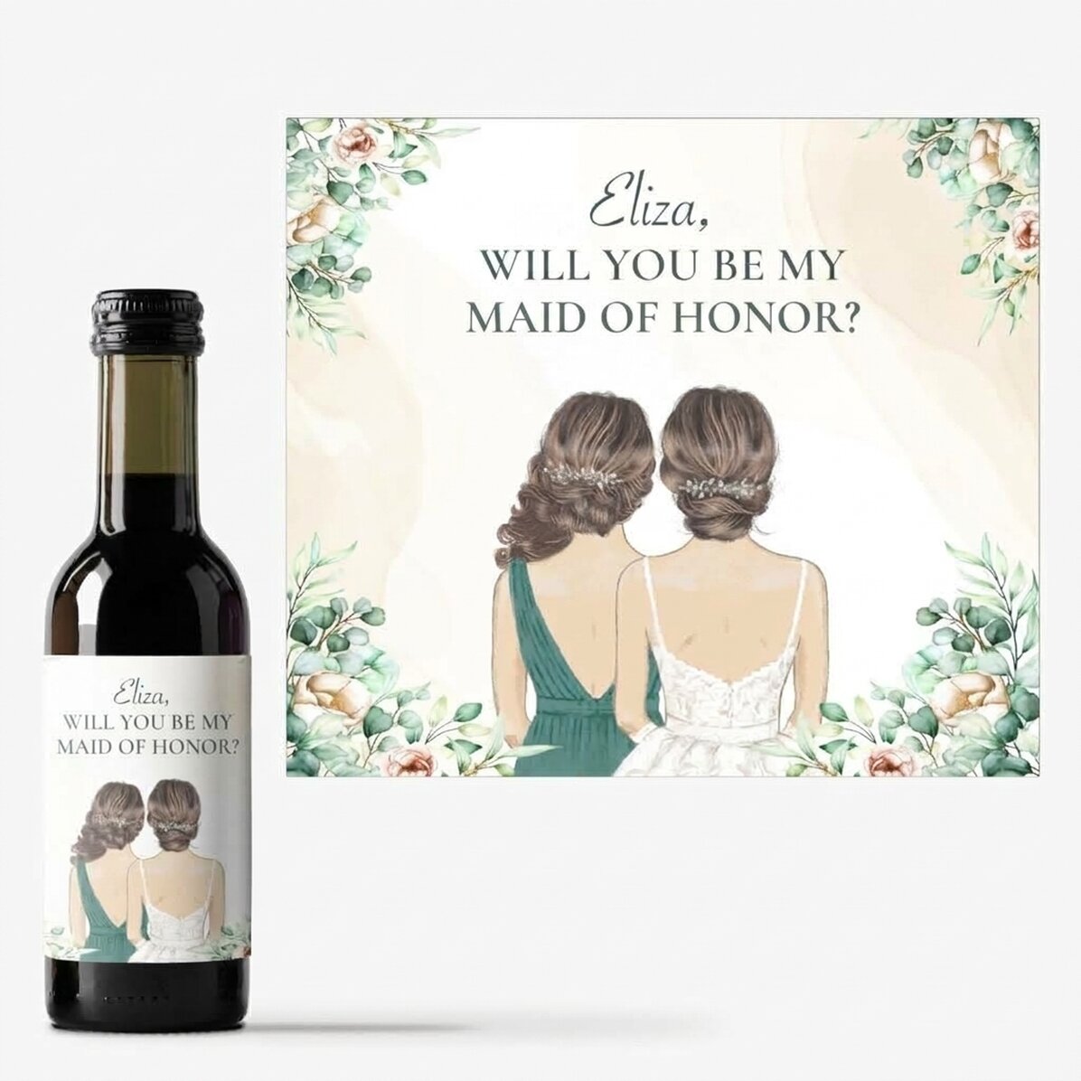 Mini wine bottle personalised with text - Bridesmaid