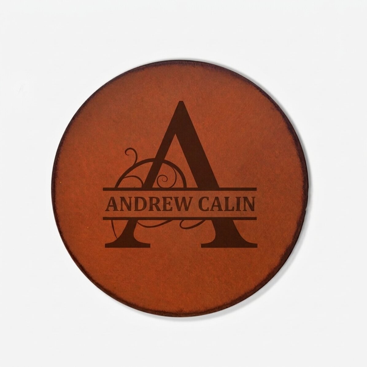 Personalised leather cup holder with monogram and text