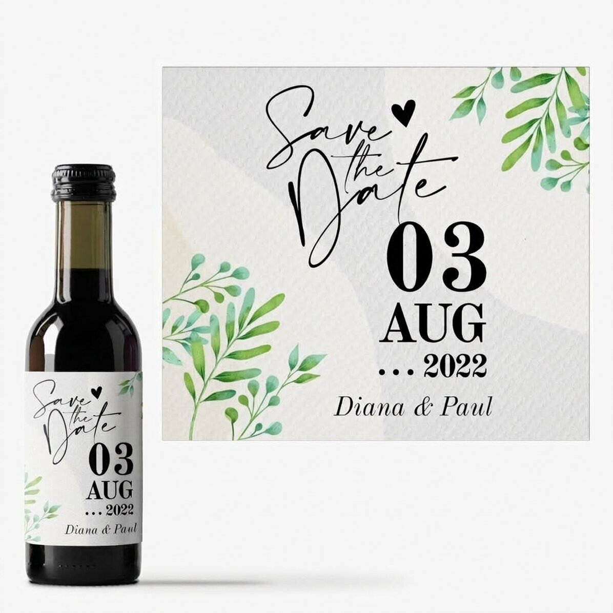 Mini wine bottle personalised with text - Save the date