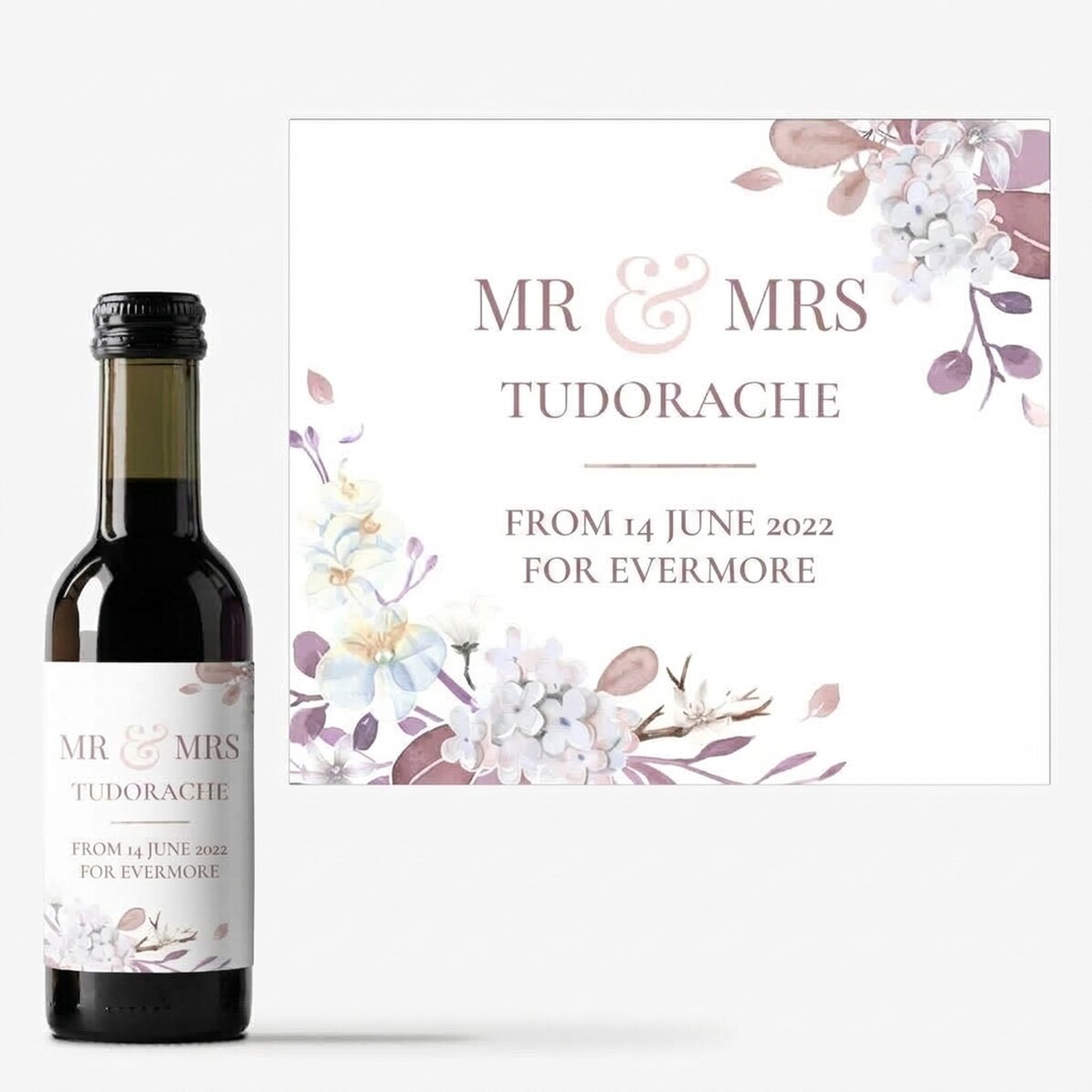 Mini bottle of wine personalised with text - Mr & Mrs