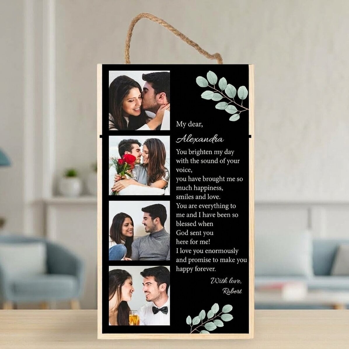 Wine box for 2 bottles personalised with 4 photos and a message