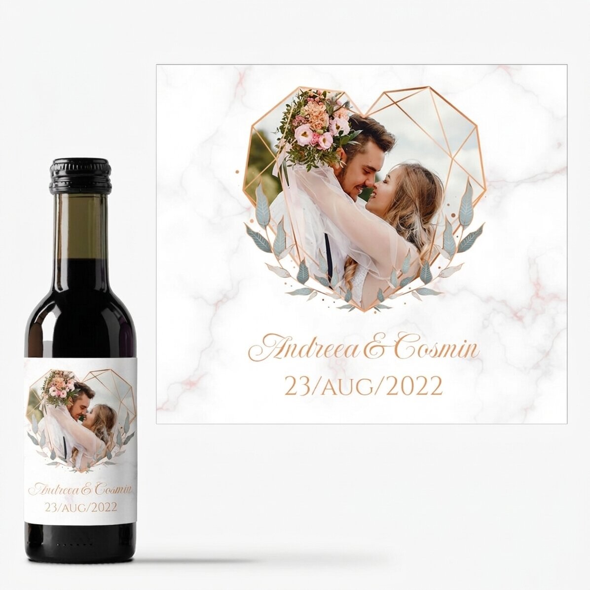 Mini bottle of wine personalised with a photo and text - Heart