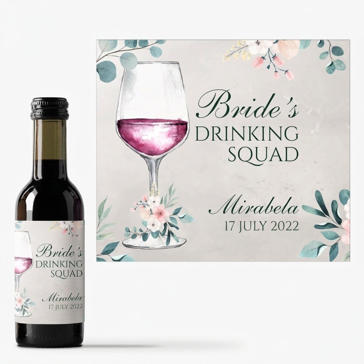 Mini bottle of wine personalised with text for hen parties