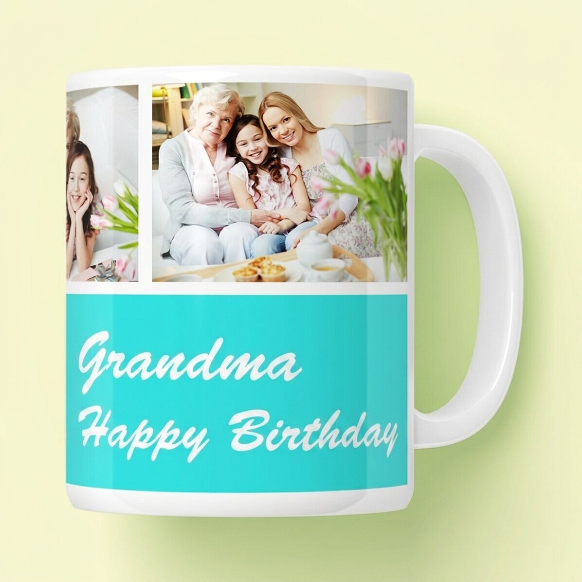 Personalised mug with 3 photos and message