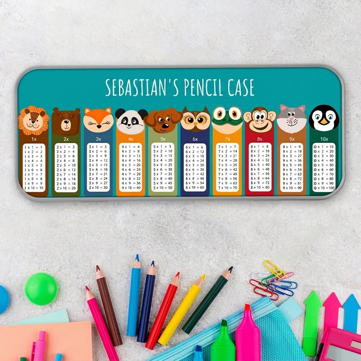 Personalised pencil case with text - Multiplication table