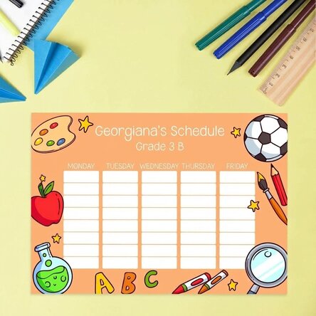 Personalised timetable with text and coloured background