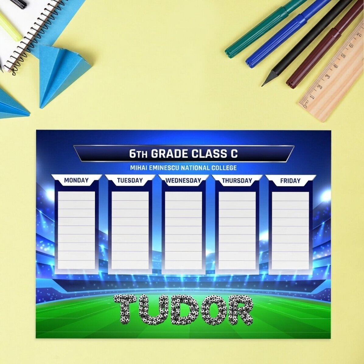 Personalised timetable with text - Football