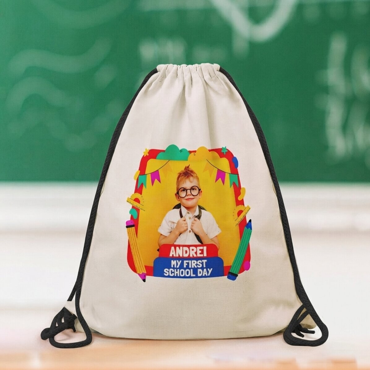 Personalised backpack with a photo and name - My first day at school