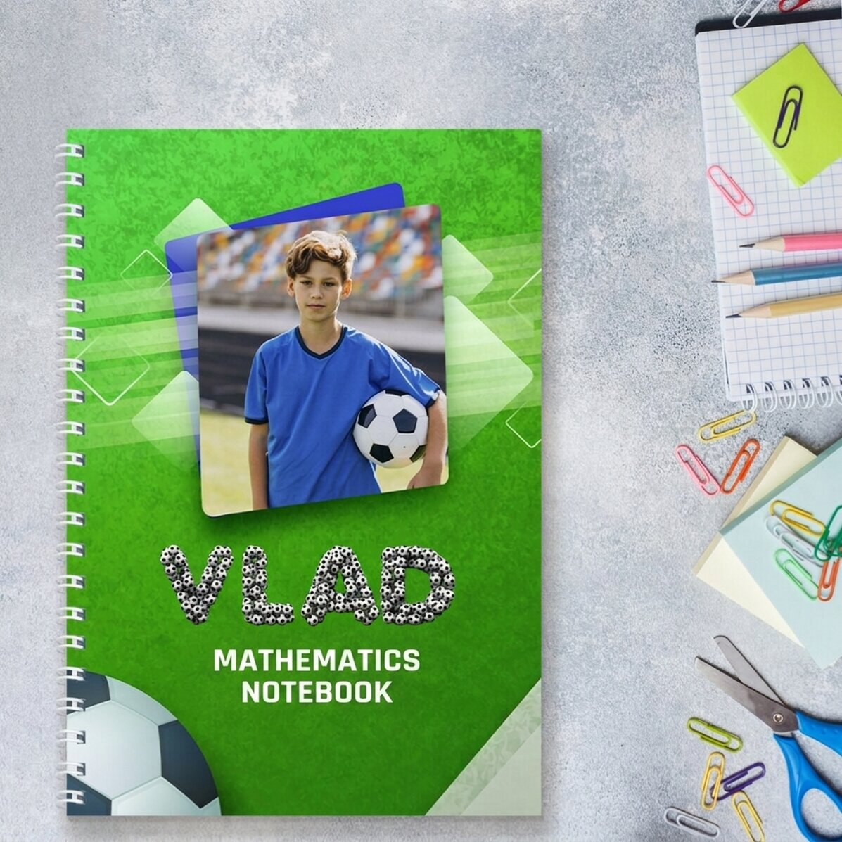 Personalised notebook with a photo and text - Football