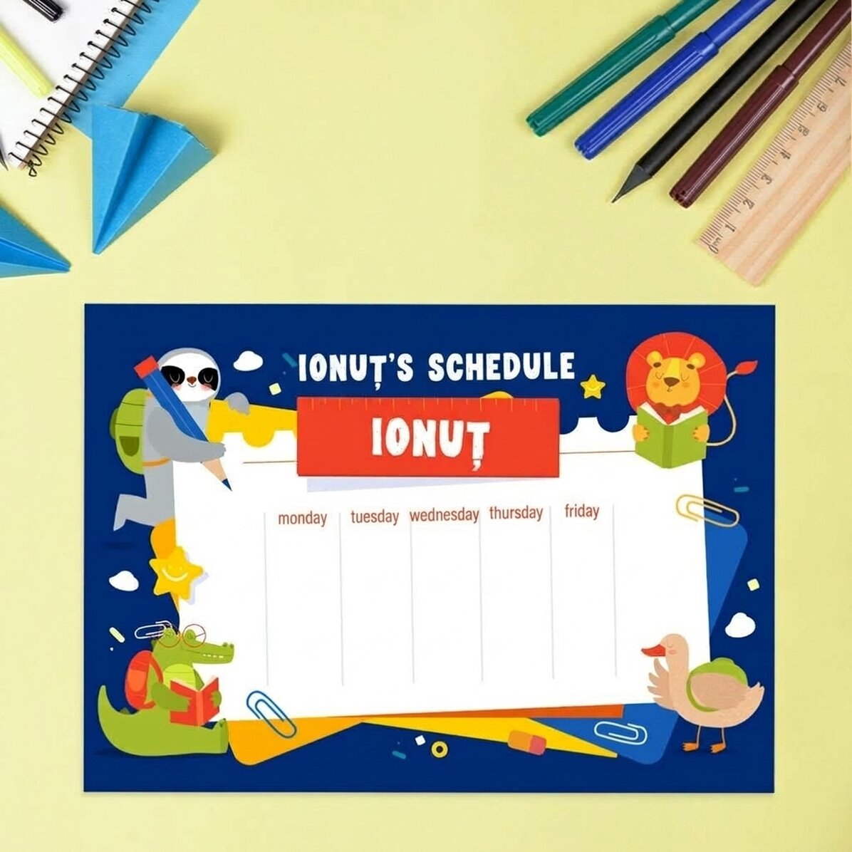 Personalised timetable with text - Animals