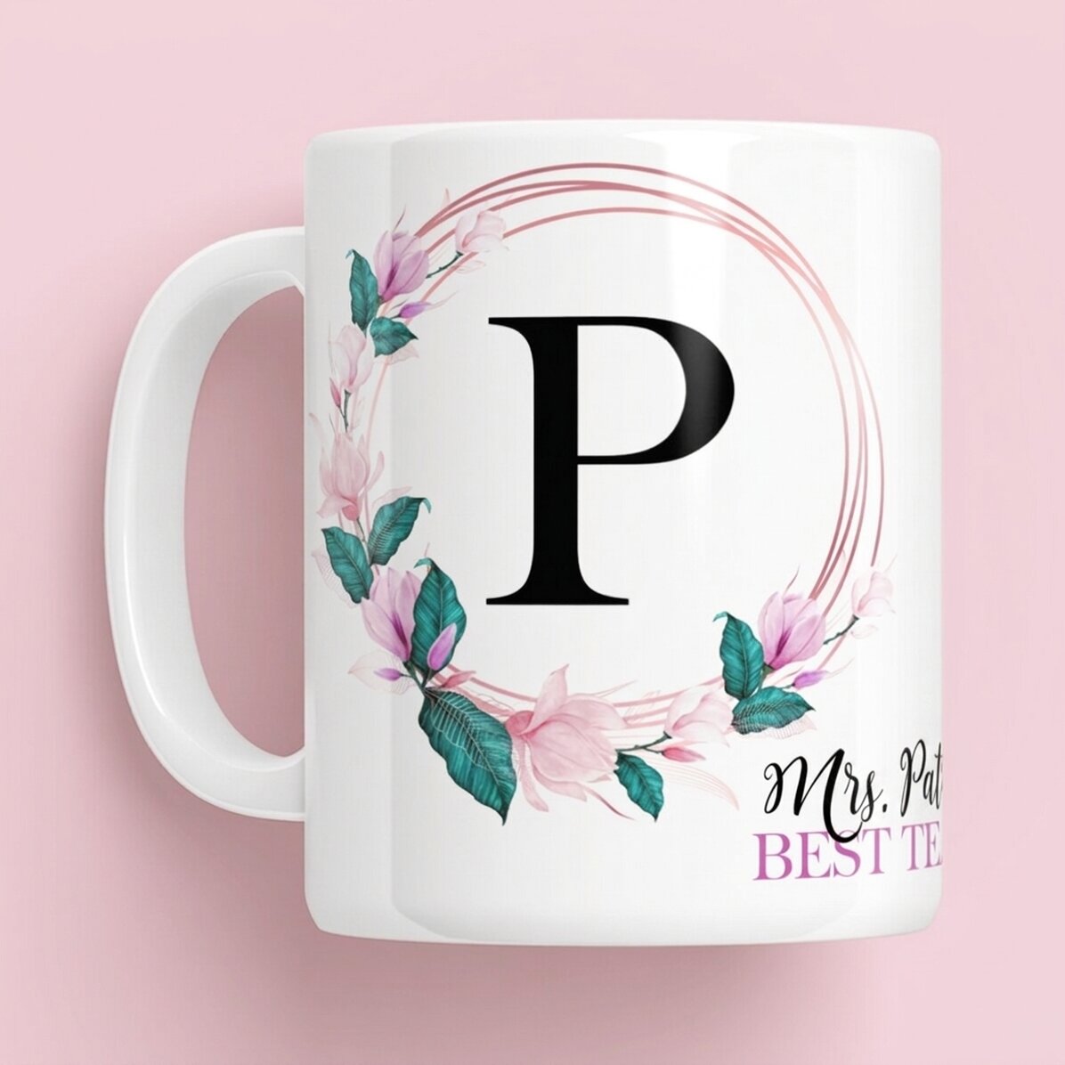 Personalised mug with initial and name for teachers