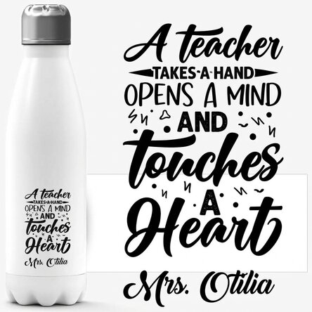 Personalised white base thermos flask with name for teachers - Touch a heart