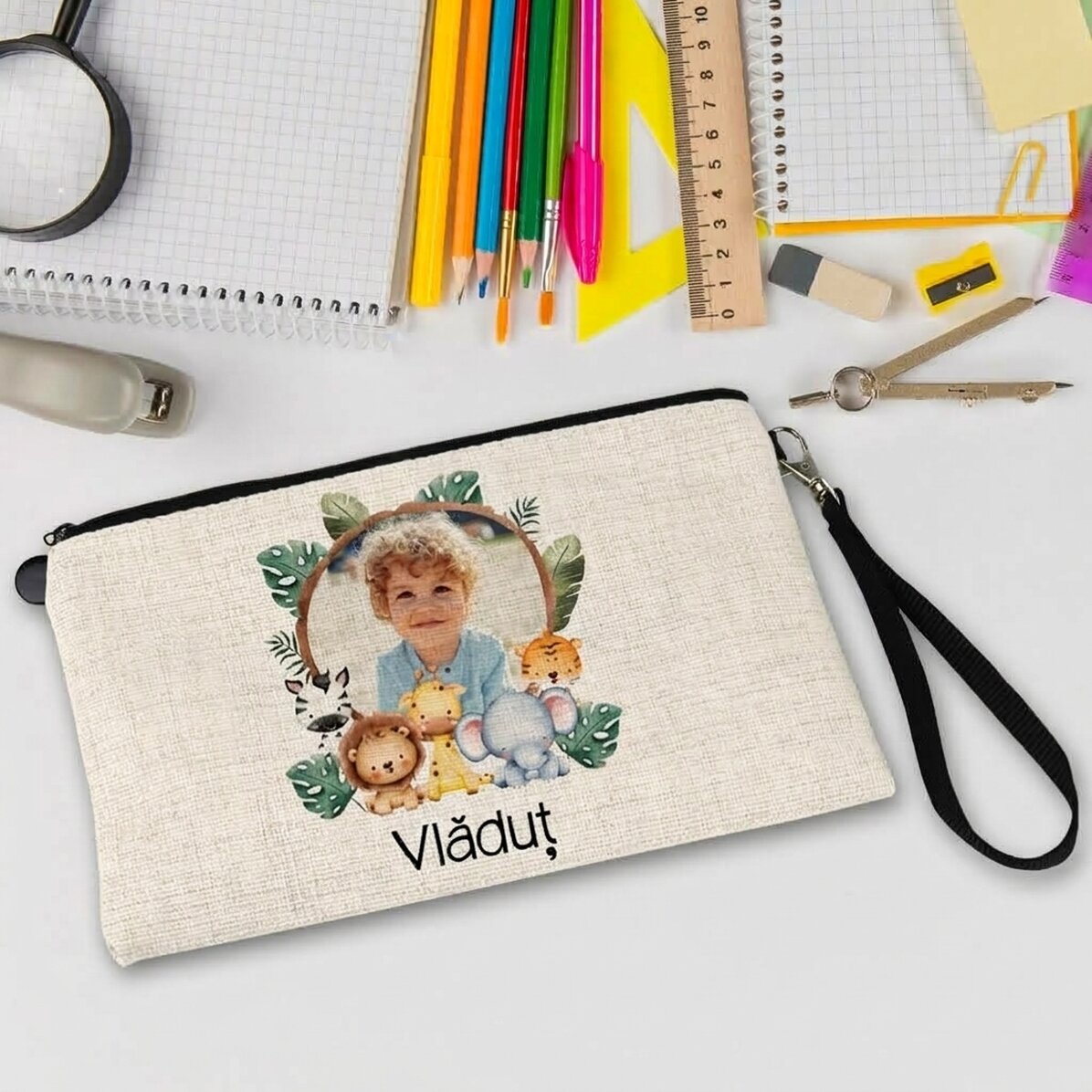 Personalised school kit with photo and text - Animals