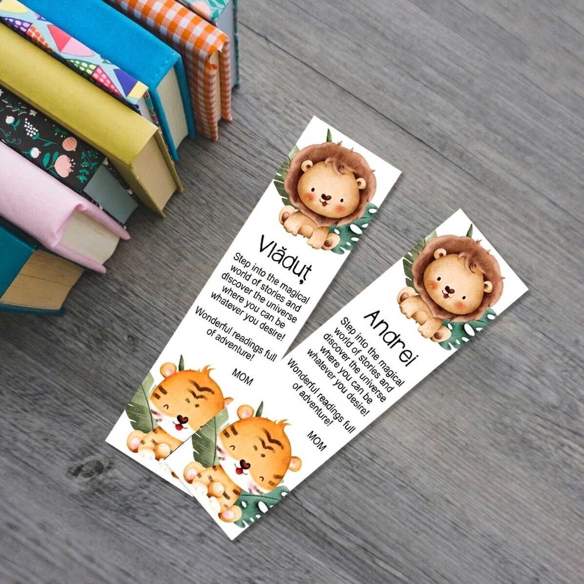 Personalised bookmark with message and name for children - Animals