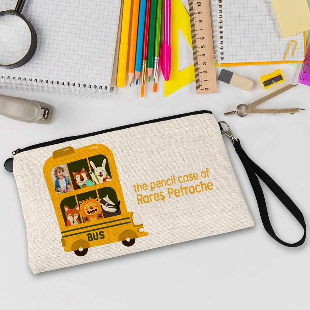 Personalised school kit with photo and text - Bus