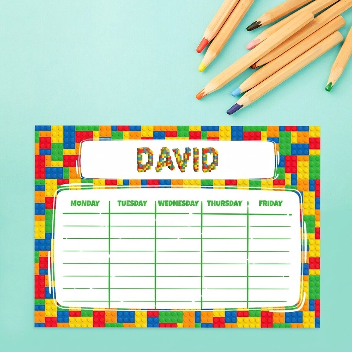 Personalised timetable with text - Lego