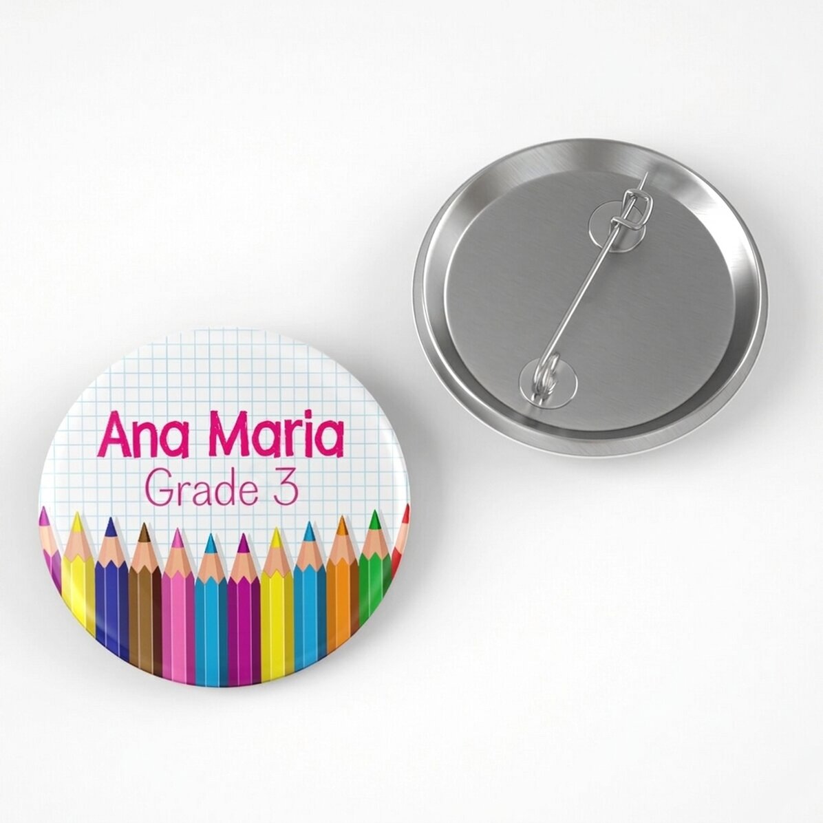 Personalised badge with text - Coloured pencils