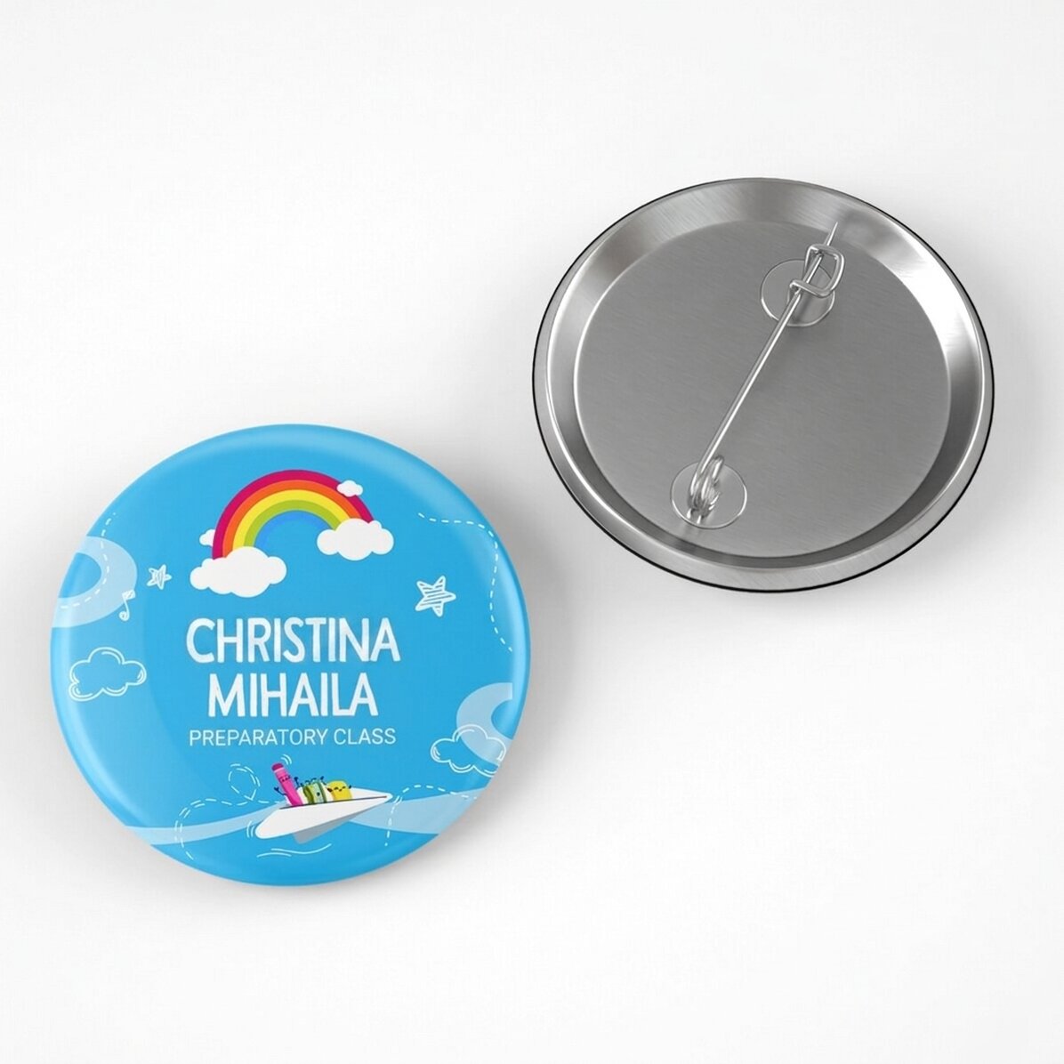 Personalised badge with text for school - Rainbow model