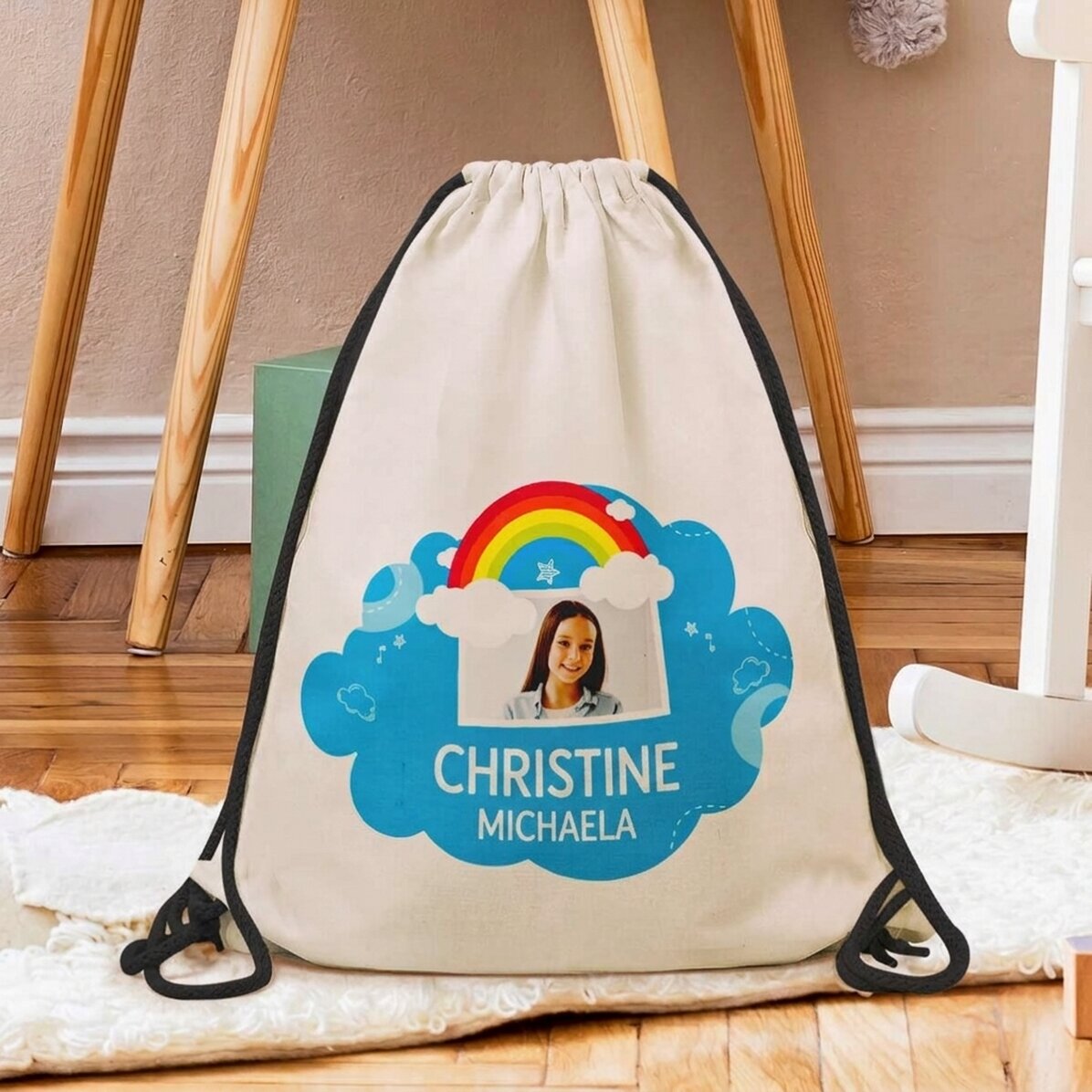 Personalised backpack with name and photo - Rainbow model