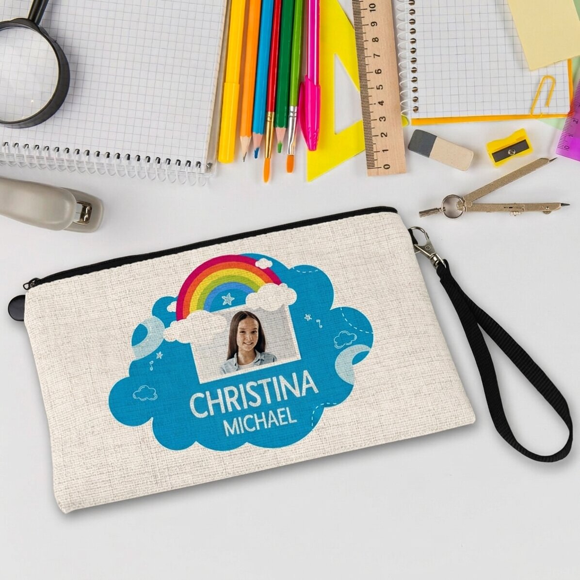 Personalised school kit with photo and text - Rainbow model