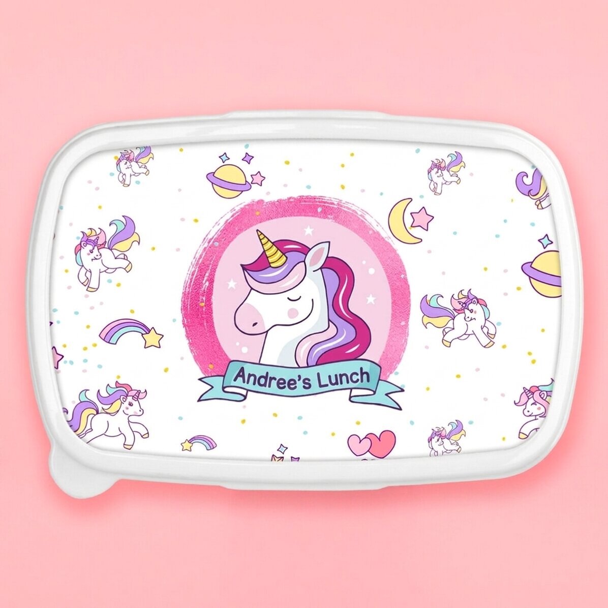 Lunch box, personalised with name - Unicorn