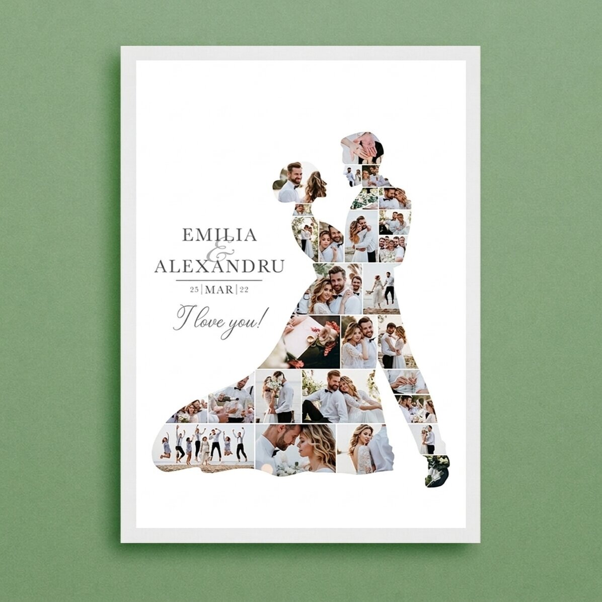 Personalised canvas with 28 photos and text for the wedding - Bride and groom