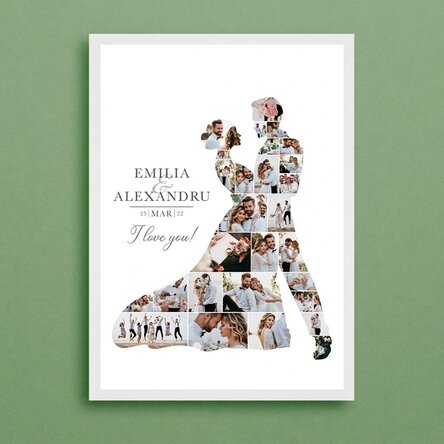 Personalised canvas with 28 photos and text for the wedding - Bride and groom