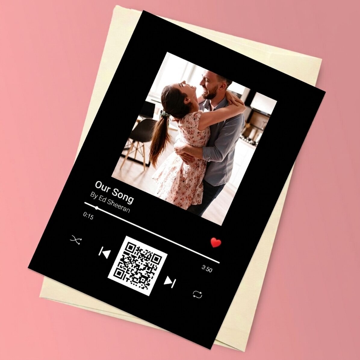 Personalised magnetic card with a photo, text and QR code - Our song