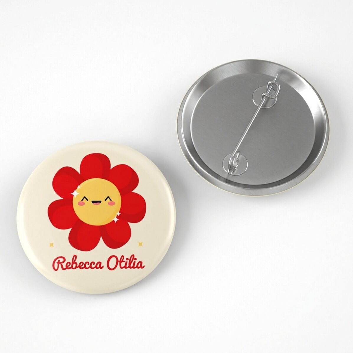 Personalised badge with name - Colourful flower design