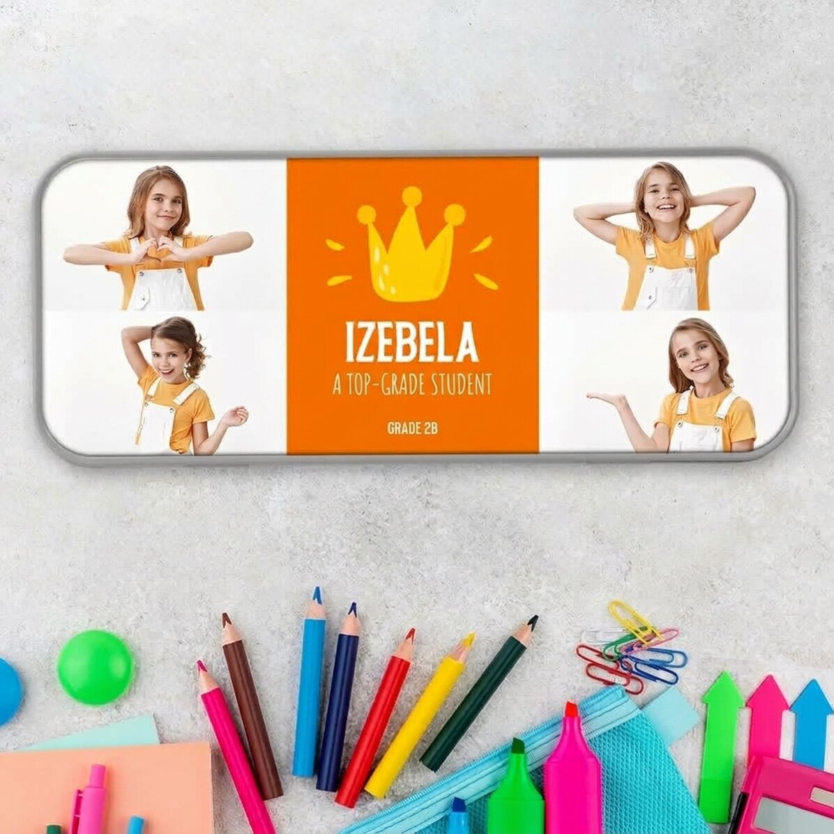 Personalised pencil case with 4 photos and text - Best student