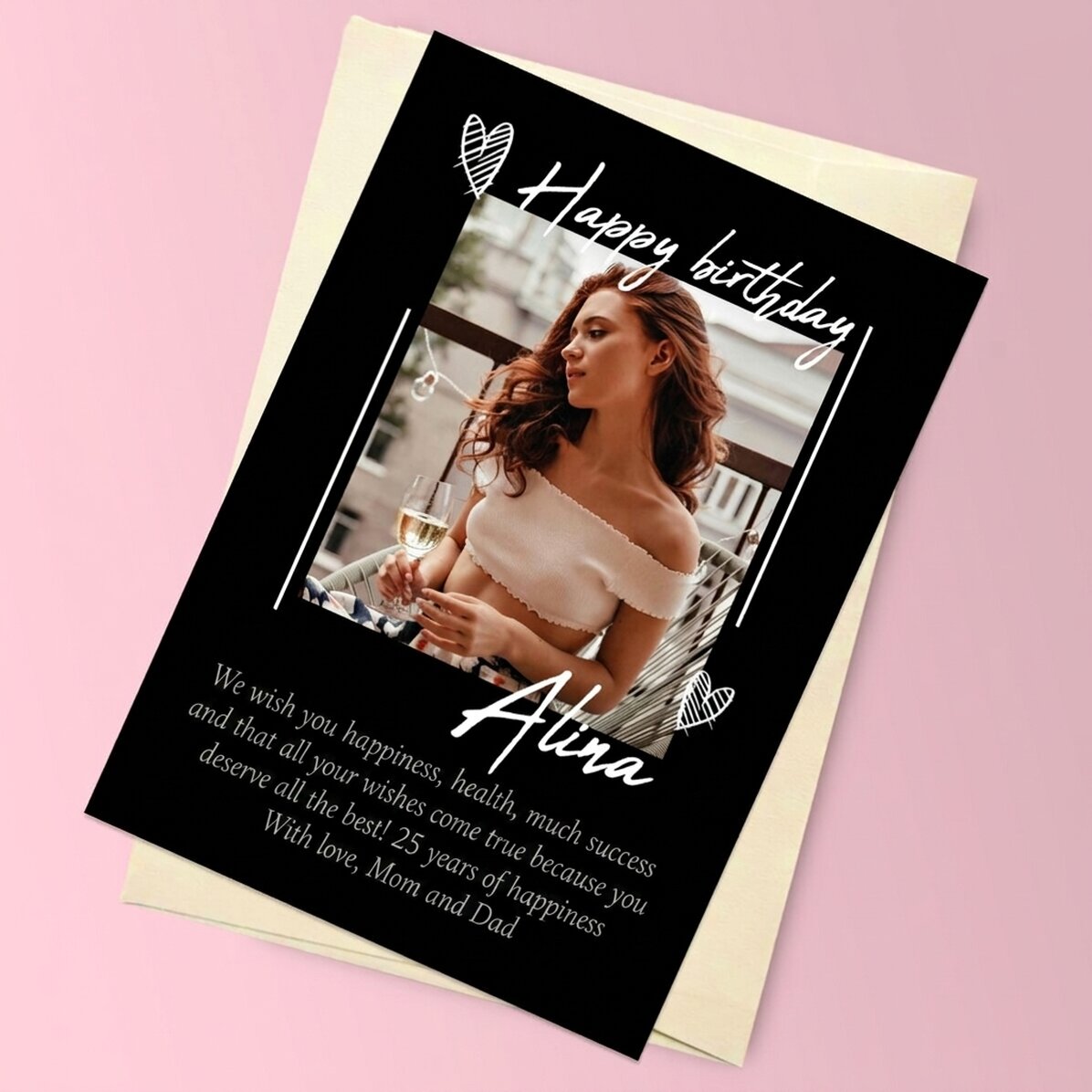 Personalised magnetic greeting card with a photo and message