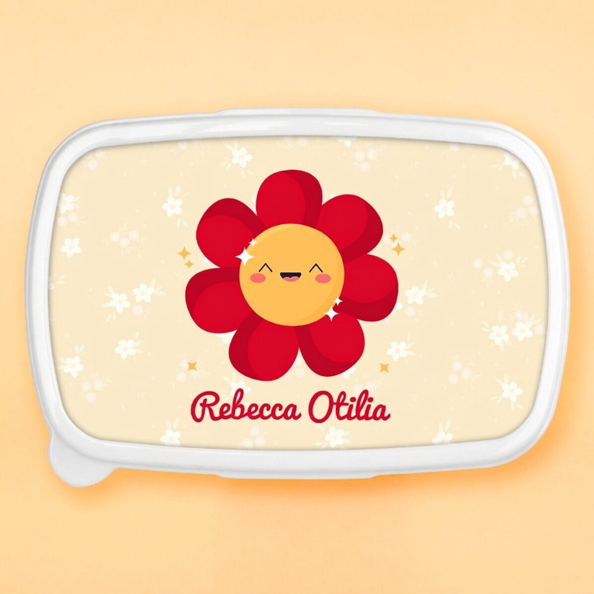 Lunch box, personalised with name - Colourful flower design