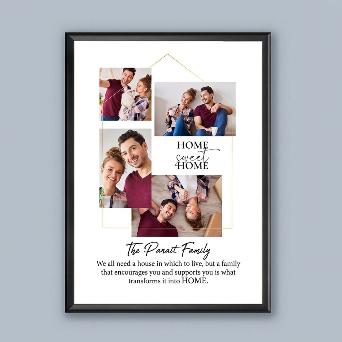Personalised canvas with 4 photos and message for family - Home sweet home