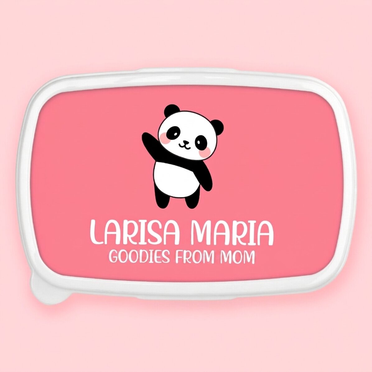 Lunch box, customised with text and coloured background - Panda