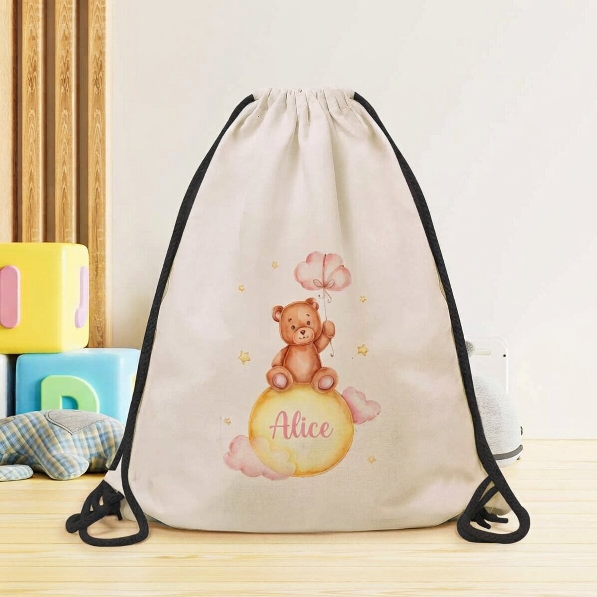 Personalised backpack with name for girls - Teddy bear