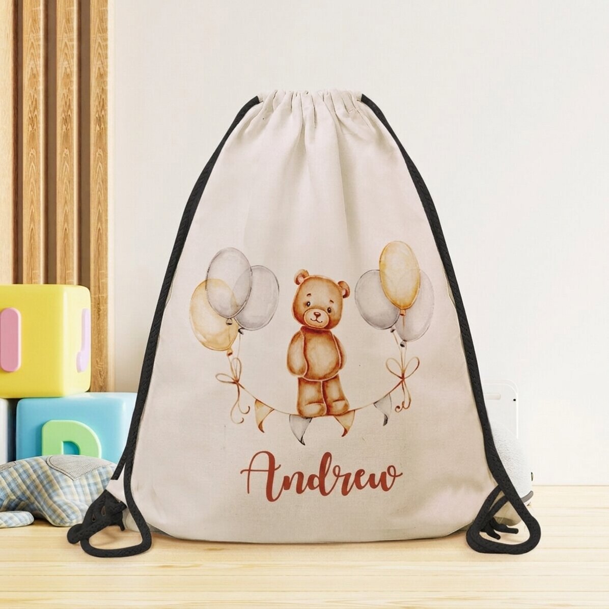 Personalised backpack with name for boys - Teddy bear