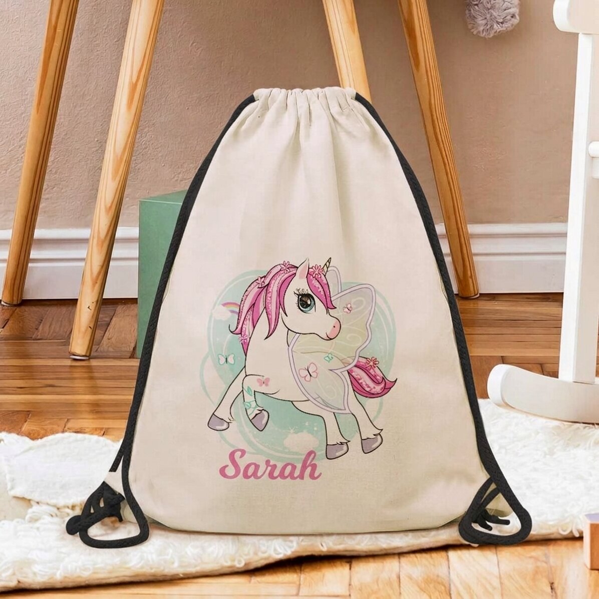 Personalised backpack with name - Unicorn and butterflies