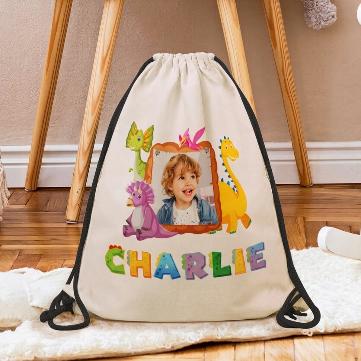 Personalised backpack with name and photo - Dino