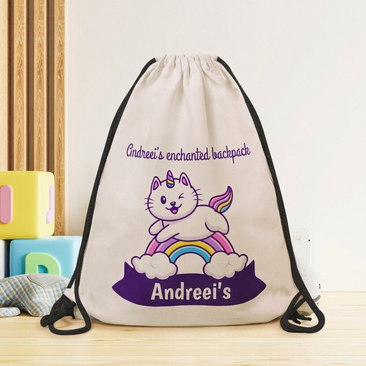 Personalised backpack with name - Unicorn cat