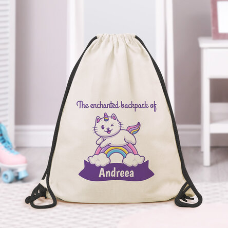Personalised backpack with name - Unicorn cat