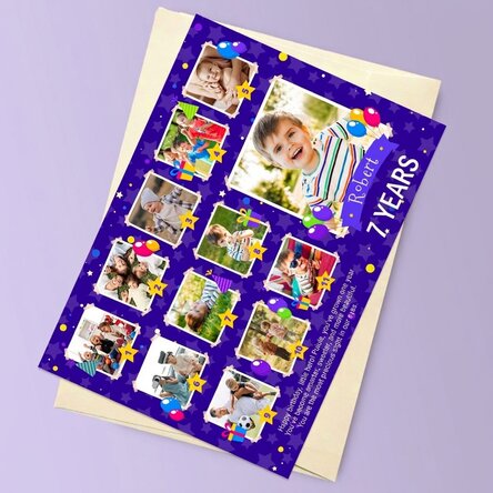 Personalised magnetic greeting card with 12 photos and message for children - Birthday