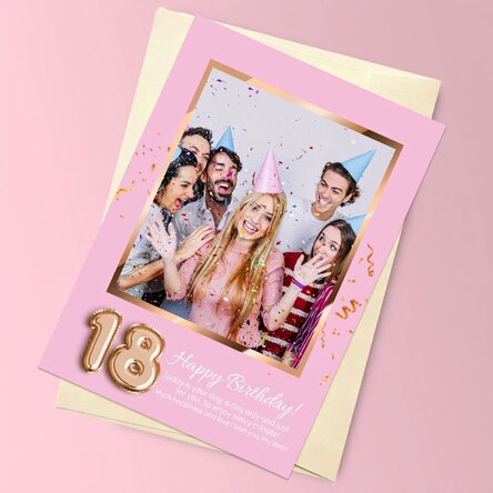 Personalised magnetic greeting card with a photo, number and message for a birthday