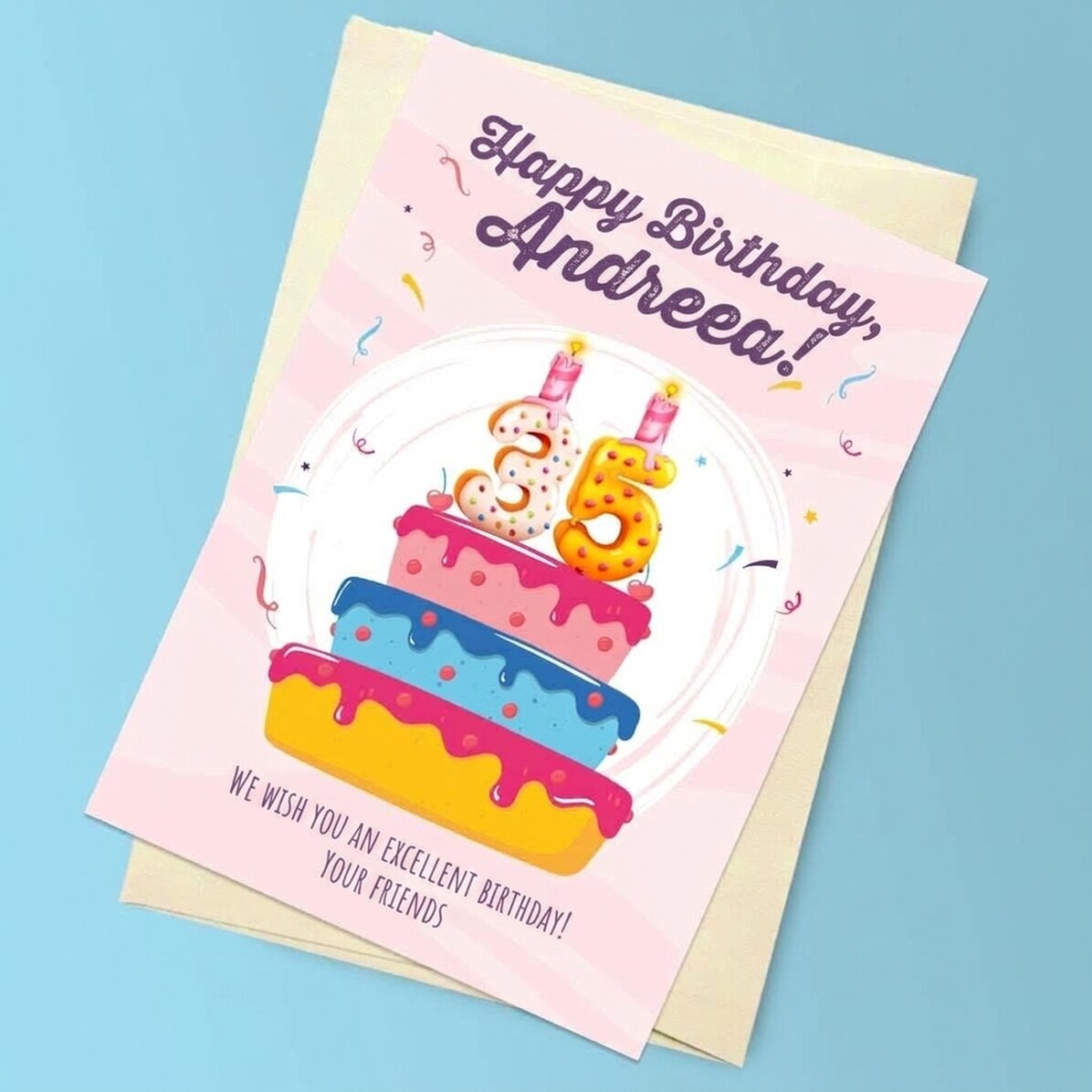 Personalised magnetic card with text and number - Birthday cake