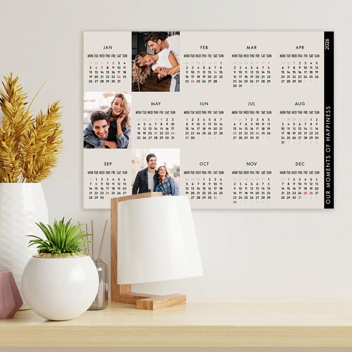 Personalised calendar poster with 3 photos and text
