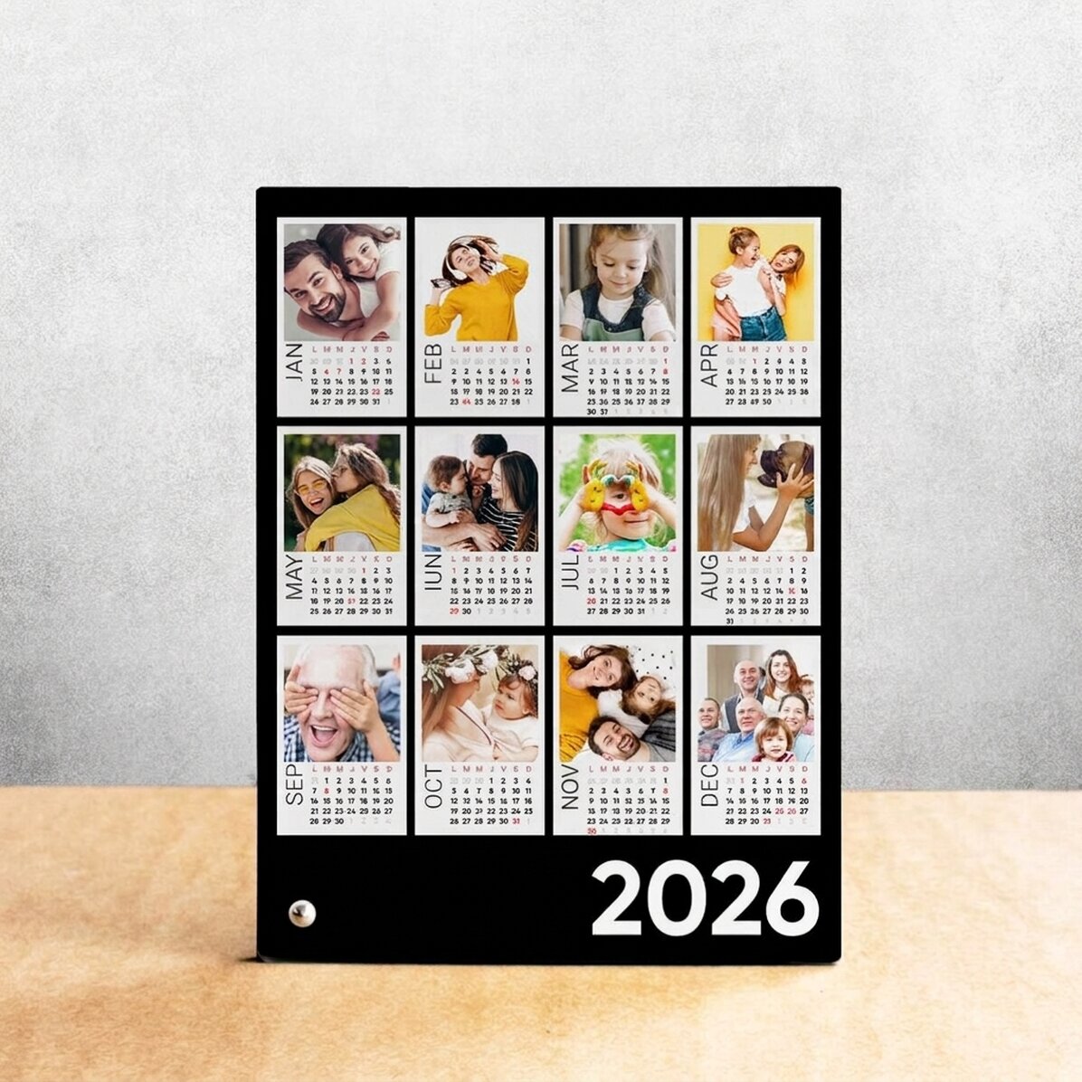 Personalised desk photo frame with 12 photos and calendar