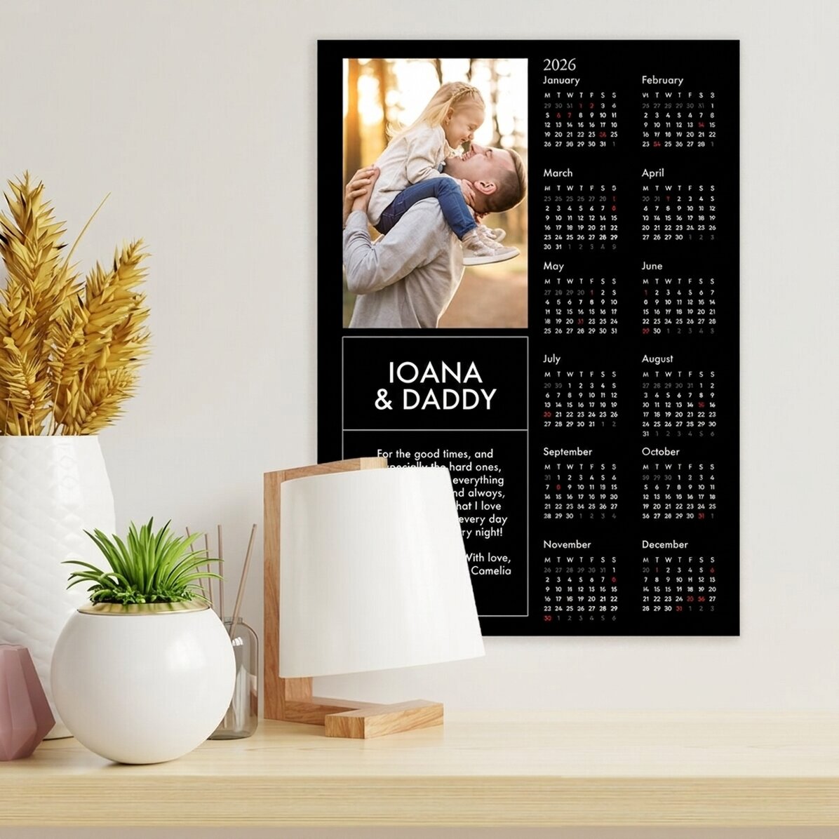 Personalised calendar poster with a photo and message