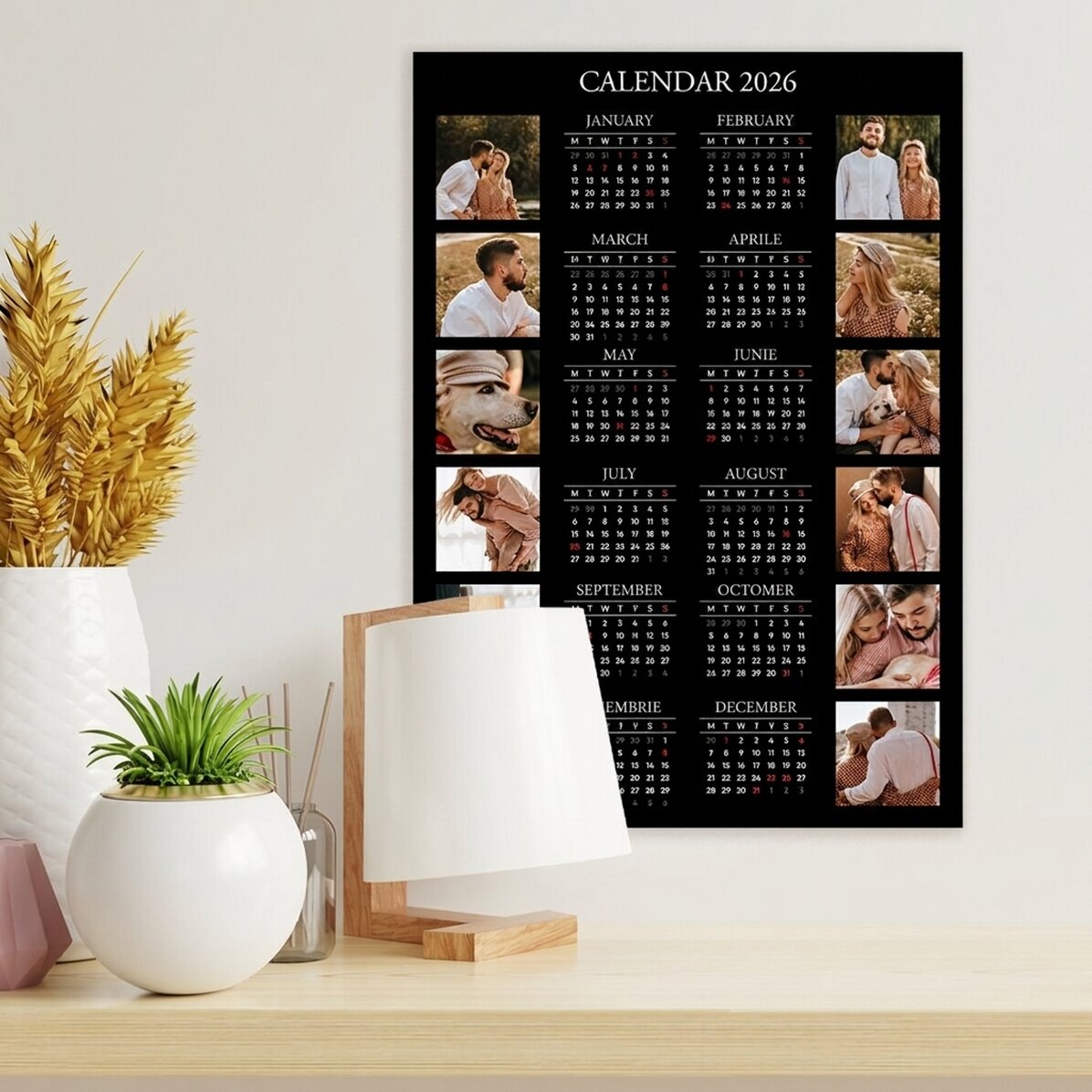 Personalised calendar poster with 12 photos and text